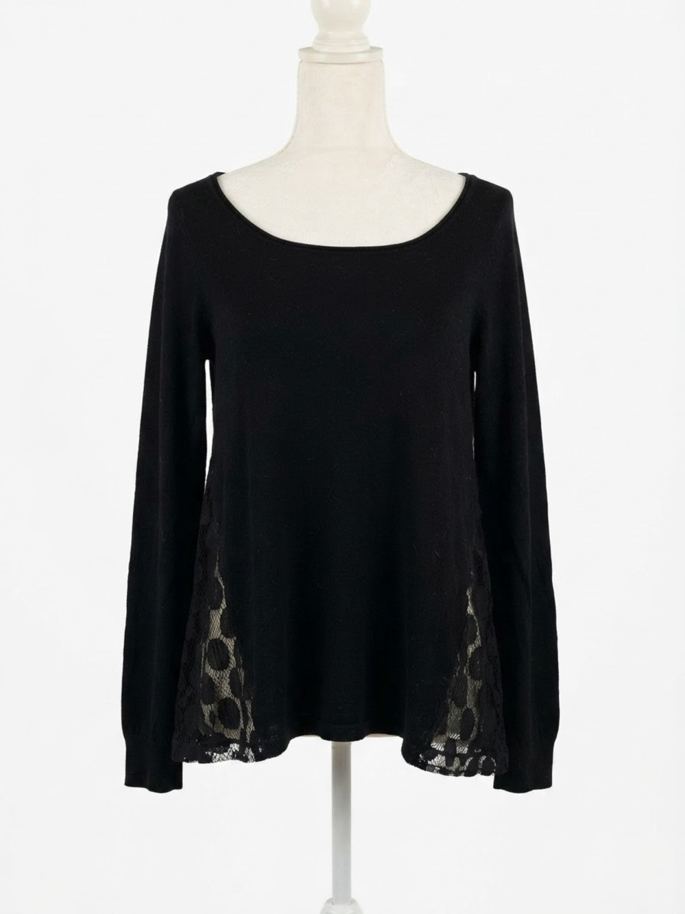 Yellow Bird by Anthropologie Black Sheer Lace-Overlay Long Sleeve Top Size Large